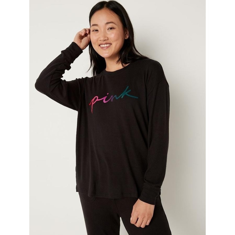 Victoria's Secret Pink Ombre Rainbow Campus Long Sleeve Tee Shirt Med. NWT
